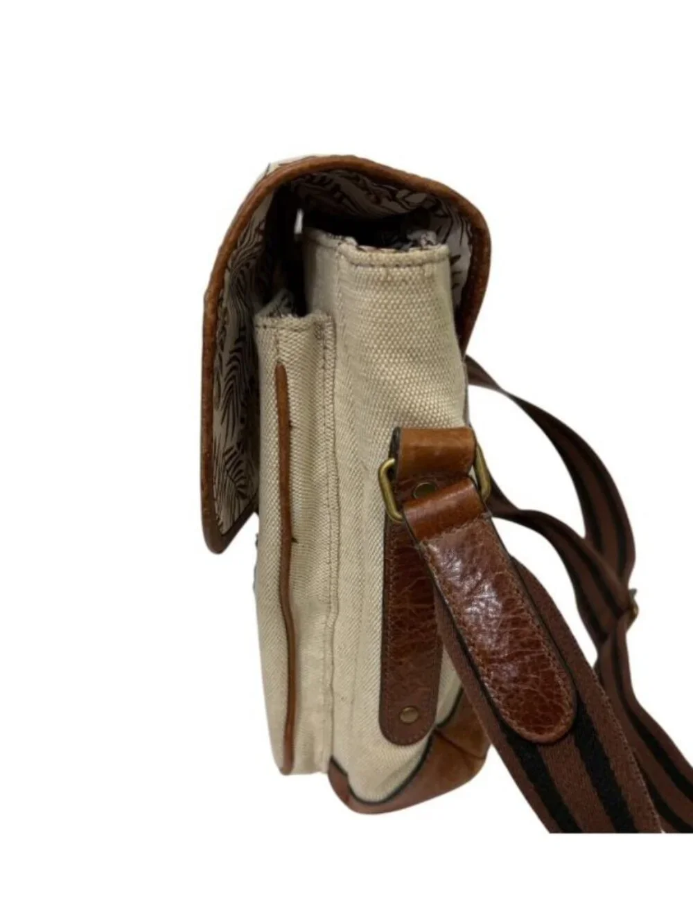Fossil Men's Greenville Messenger Bag Canvas Cowhide Leather Travel Classic